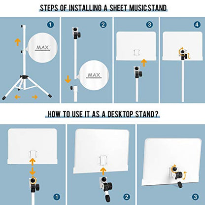 CAHAYA Sheet Music Stand & Tabletop Music Stand Solid Back with Carrying Bag for Books Notes Laptop Tablet White CY0194 - color: White, size: Standard Version