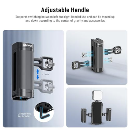 NEEWER Side Handle Grip with Wireless Remote Control Button Shutter Trigger for Smartphone Cage Video Rig, 2 Mount Adapters with 1/4" Screws & Locating Pins, Compatible with SmallRig Cages, PA005E
