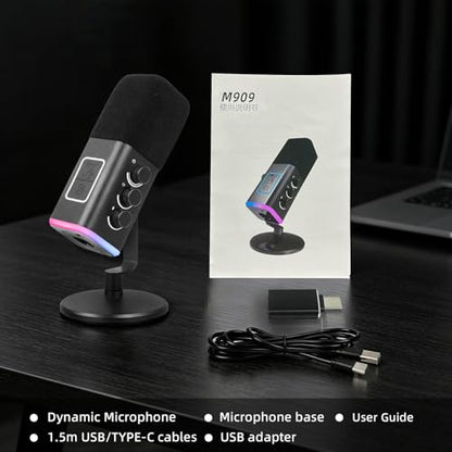 VCOM XLR/USB Gaming Microphone for PC,Dynamic Computer Mic for Streaming Podcasting,RGB Light, Mute Button, Headphones Jack, Desktop Stand, Vocal Mic for Singing YouTube TikTok Streaming