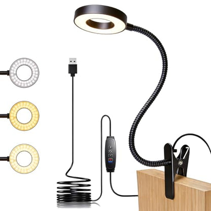 Clip on Light, LED Book Light for Reading in Bed, 48 LED Desk Lamp with Clamp, 3 Color Modes & 10 Brightness, 15" Flexible Gooseneck Reading Light for Bed Headboard, Dorm, Crafting, Home Office