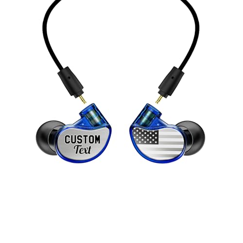 MEE audio Personalized M6 PRO in Ear Monitor Headphones for Musicians w/Engraved Metal Faceplates: Choose an Artwork and/or Add Custom Text, Noise Isolating Professional Earbuds w/Replaceable Cables - color: Blue, style: Customized IEMs