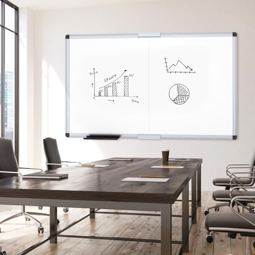 VIZ-PRO Magnetic Dry Erase Board, 60 X 36 Inches, Foldable Wall-Mounted Whiteboard with Silver Aluminum Frame & Marker Tray for School Office and Home 5' X 3' - size: 60 X 36 Inches