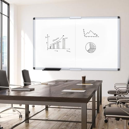 VIZ-PRO Magnetic Dry Erase Board, 60 X 36 Inches, Foldable Wall-Mounted Whiteboard with Silver Aluminum Frame & Marker Tray for School Office and Home 5' X 3' - size: 60 X 36 Inches