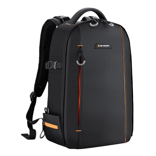 K&F CONCEPT Camera Backpack for Photographers Large Waterproof Photography Camera Bag with Laptop/Tripod Compartment for Men Women Black Orange - style: Designer