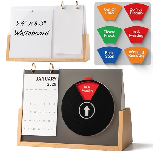 Desk Status Indicator for Office - 3-in-1 Privacy Sign with 6 Meeting Statuses, 2026 Desktop Monthly Calendar & Magnetic Acrylic Dry Erase to-Do Board, Solid Wood Base for WFH Cubicle, Black