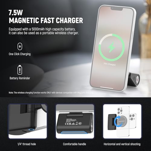 NEEWER Basics Magnetic Phone Camera Grip Handle with Shutter Remote Compatible with MagSafe iPhone ONLY, 18W Magnetic Charging, 5000mAh Rechargeable for Vlog Selfie Tripod Video Recording, WS-25001 - style: WS-25001