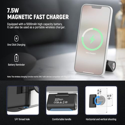 NEEWER Basics Magnetic Phone Camera Grip Handle with Shutter Remote Compatible with MagSafe iPhone ONLY, 18W Magnetic Charging, 5000mAh Rechargeable for Vlog Selfie Tripod Video Recording, WS-25001 - style: WS-25001
