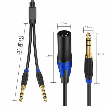 6.35mm Dual TRS to XLR Male Cable for Microphone, Mixer, Amplifier, (2 PACK-11.8 inch), Dual1/4 TRS to XLR Audio Cable, Y Splitter Patch Cord, 3-Pinxlr to Dual 1/4 Male Converter Adapter Cable - style: 2PACK-11.8inch-Male