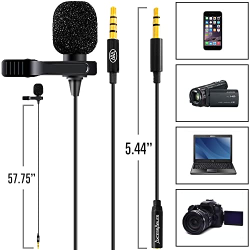 AxcessAbles Lavalier Microphone with 3.5mm TRRS Cable & TRS Adapter – Omnidirectional Clip On Lapel Mic for iPhone Android Camera Laptop – Wired Condenser Microphone for YouTube Podcast Interview - size: 2-Pack