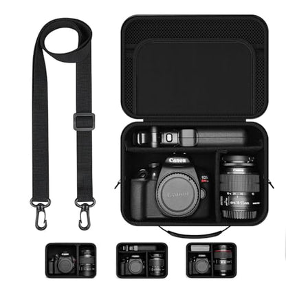 Hard Shell Camera Case Compatible with Canon EOS Rebel T7/R50/R100 and More DSLR & Mirrorless Cameras – Portable Travel Bag with Adjustable Dividers, Mesh Pocket & Shoulder Strap (Black) - color: Black