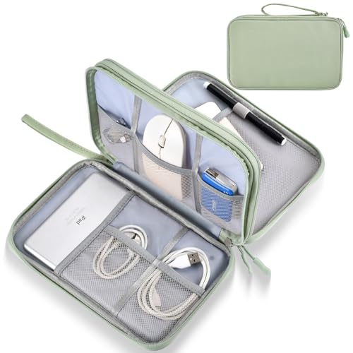 CAAORDKSO Large Electronics Travel Organizer Case, Cable Organizer Bag Water Resistant Double Layers Accessories Storage Bag Tech Pouch, for Cord, Charger, Power Bank, Earphone (Mint Green, X-Large) - color: Mint Green, size: X-Large