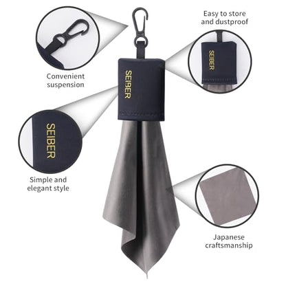 Reusable Microfiber Glasses Cleaner Cleaning Cloth Wipes with Pouch BK,4Pcs | Portable Pouch Keychain for Eyeglass Lens Sunglasses Jewelry Electronics and Screen