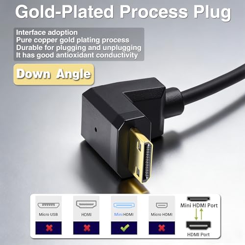 Duttek Coiled Mini HDMI to HDMI 90 Degree Cable 1 FT-4 FT, Ultra-Thin Down Angled HDMI Male to Mini HDMI Male Coiled Cable Support 4K Ultra HD, 1080p, 3D - size: Down Angled 1.2M
