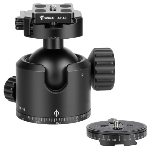 FANAUE Low Profile Camera Tripod Ball Head Mount, 55mm Tripod BallHead with 360° Swivel & 90° Tilt Panoramic Compatible with Arca, (XB-55T)