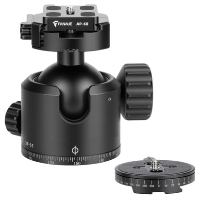 FANAUE Low Profile Camera Tripod Ball Head Mount, 55mm Tripod BallHead with 360° Swivel & 90° Tilt Panoramic Compatible with Arca, (XB-55T)