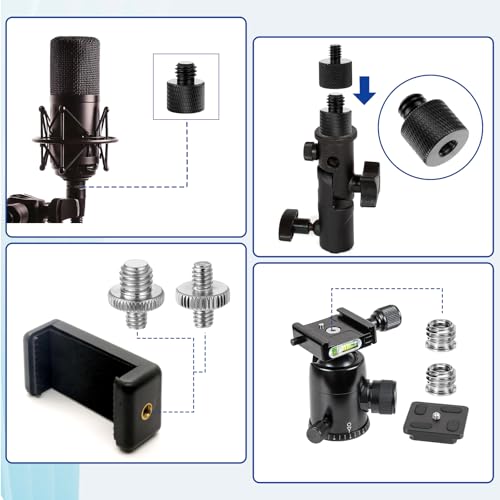 Tripod Screw Adapter 6 Pcs Aluminum Threaded Converter 1/4 Male to 3/8 Female and 3/8 Male to 1/4 Female for Tripod Camera Monitor Mic Stand Light Stand
