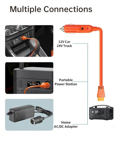 3M(10FT) 12V/24V Car Charging Cable to XT60 Connector, 14 AWG Cigarette Lighter Charger, Compatible with Anker SOLIX C300/C1000/F2000, EcoFlow Delta 2, BLUETTI AC2A Portable Power Station - color: Orange