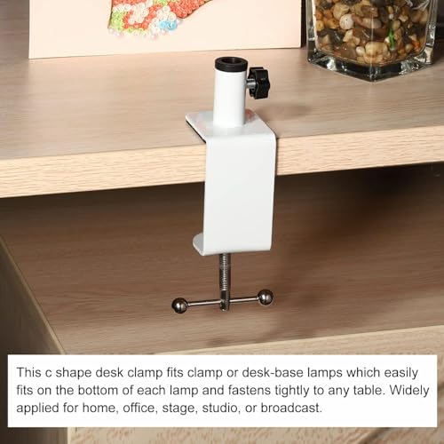Desk C-Clamp with 1/2" Thread Hole, C Clamp for Microphone Stand, Adjustable Metal Table Clamp on Desk Lamp, Black Desk Lamp Clamp for Swing Arm Magnifying (4, white) - color: White