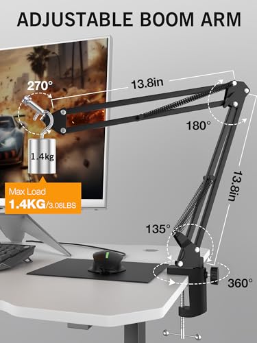 SUNMON Rode NT-USB Mic Boom Arm - Mic Arm for RODE NT-USB/NT-USB+/NT-USB Mini and Most Microphone, Adjustable Boom Scissor Arm Stand with 3/8" to 5/8" Adapter by SUNMON