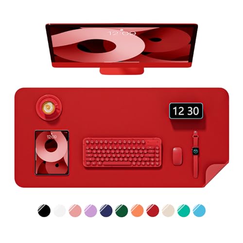 Desk Pad, 35.5" x 17" PU Leather Non-Slip Desk Mat Large Mouse Pad for Desktop, Waterproof Laptop Computer Writing Mat for Office, Home, Work, Gaming, Bright Red - color: Bright Red, size: 35.5" x 17"
