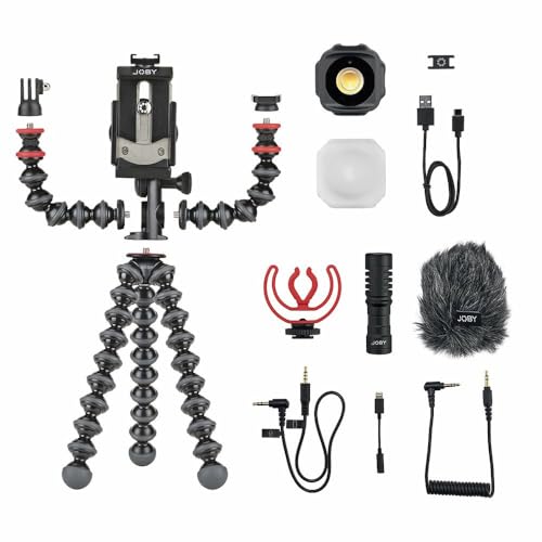 JOBY GorillaPod Mobile Vlogging Kit (Smartphone Rig, Wavo Mobile Mic, Beamo Mini LED Light) Flexible Tripod, Phone Holder, Vlog Microphone, Vlog Light, Vlogging Camera Kit, Content Creator - style: GPod Mobile Vlog Kit