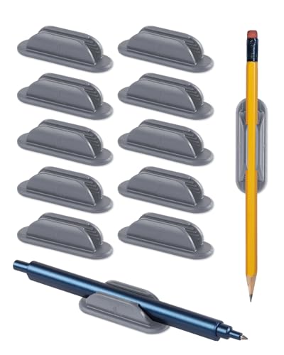 Tiizze Adhesive Pencil Holders for Desk Set of 10 - Silicone Pen Holder with 15 PCS Adhesive Pads - Flexible Pencil Holder for Office Essentials Accessories and Teacher Supplies - Grey - color: Gray