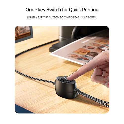 Printer Cable Splitter 2 in 1 Out, USB 2.0 Sharing Switch for Two Computers to One USB Device, 3.5m/11.5ft USB A to B Data Cable for Printer, Scanner, Keyboard, Mouse, Plug and Play