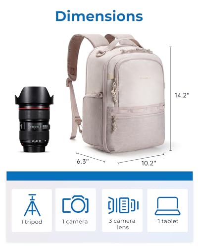BAGSMART Camera Backpack, DSLR SLR Small Camera Bags for Photographers Compatible for Sony Canon Nikon, Shoulder Strap 2-in-1 Travel Backpack Fits 12.9" iPad, Beige - color: Beige