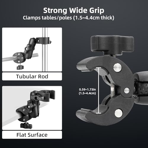 BRDRC Double Clamp Mount Umbrella Holder Camera Pole Bracket for Stroller Wheelchair Monitor Magic Socket Arm Desk Photo Studio Light Stand Photography Reflector Flag Cross Bar Accessories