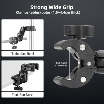 BRDRC Double Clamp Mount Umbrella Holder Camera Pole Bracket for Stroller Wheelchair Monitor Magic Socket Arm Desk Photo Studio Light Stand Photography Reflector Flag Cross Bar Accessories