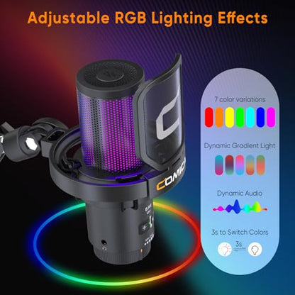 COMICA EJoy Uni USB Condenser Gaming for PC, PS4, PS5, USB C Phone, and Mac, Boom Arm RGB Computer Mic for Twitch, Streaming/Podcasting/YouTube, Noise Cancellation Mic with Mute, Gain, Monitoring