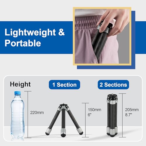 LEOFOTO Carbon Fiber Small Tabletop Travel Tripod, Weight 160g/0.35lb, Maxload 5kg/11lb, Lightweight Tripod Stand, 1/4" Inch Screw, for Camera/Phone Holder/Projector, MT-02C Long Version (MT-02CL) - size: MT-02CL Long Version