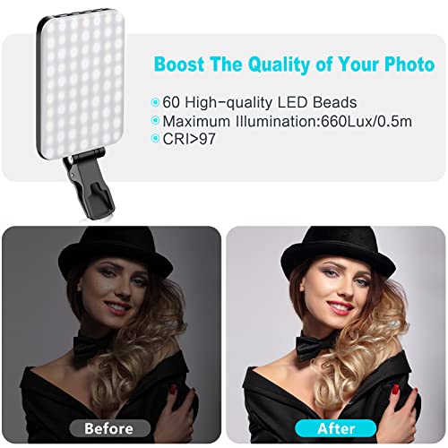 Anautin 60 LED 2200mAh Rechargeable Selfie Light, 7 Modes, 10-Level Brightness, Portable Clip on Light for Phone/Tablet/Laptop, Zoom Call Vlog Makeup TikTok Video Fill Light