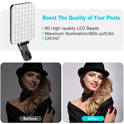 Anautin 60 LED 2200mAh Rechargeable Selfie Light, 7 Modes, 10-Level Brightness, Portable Clip on Light for Phone/Tablet/Laptop, Zoom Call Vlog Makeup TikTok Video Fill Light