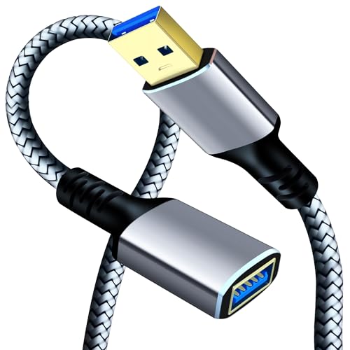 Tan QY USB 3.0 Extension Cable 12Ft, USB 3.0 High Speed Extender Cord Type A Male to A Female for PlayStation, Xbox, USB Flash Drive, Hard Drive, Card Reader,Scanner,Printer,Keyboard (Silver, 12Ft) - size: 12Ft