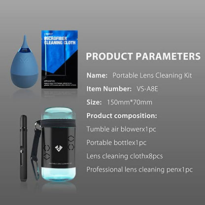 VSGO 11-in-1 Mirrorless Camera Cleaning Kit for Canon,Nikon,Sony,Samsung,Fuji DSLR Cameras, Air Blower Lens Cleaning Pen Microfiber Cloth and Portable Bottle Included (VS-A8E) - size: VS-A8E-for Lens