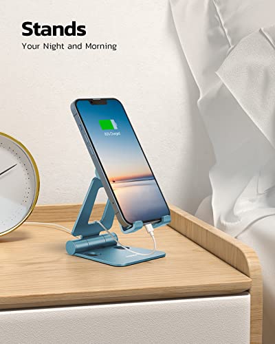 Nulaxy Dual Folding Cell Phone Stand, Fully Adjustable Foldable Desktop Phone Holder Cradle Dock Compatible with iPhone 17 16 15 14 13 12 11 Pro Max Xs Xr X 8, Nintendo Switch, All Phones - Blue - color: F-Blue