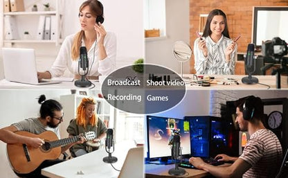 Microphone for Podcast, USB Microphone Kit for Phone, PC/Micro/Mac/Android,Professional Plug&Play Studio Mic with Stand for Gaming, Online Chatting, Videos, Voice Overs, Streaming - color: black A