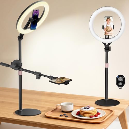 Ring Light with Stand is an Adjustable 11" Desk Ring Light,Featuring Overhead Phone Mount and Overhead Camera Mount with Light,Designed for Video Recording,YouTube,TikTok,Live Streaming