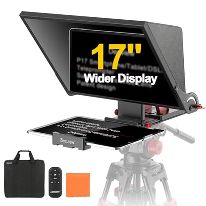 Desview P17 Portable Teleprompter for Camera Video Recording, Foldable Auto-Scrolling Prompter with Wireless Remote Sunshade & Tripod Mount Compatible with iPhone Android Tablet - size: P17 Teleprompter