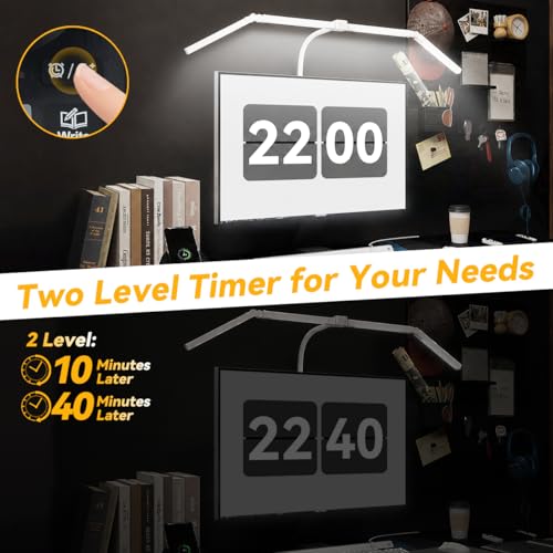 Adjustable LED Desk Lamp with Clamp, 4-Head Eye-Caring CRI95+ Desk Light, Stepless Dimming & Color Temp Remote Control, Flexible Neck, 5-Mode for Reading, Computer, Crafting, 90" Wide Desk Coverage - color: White