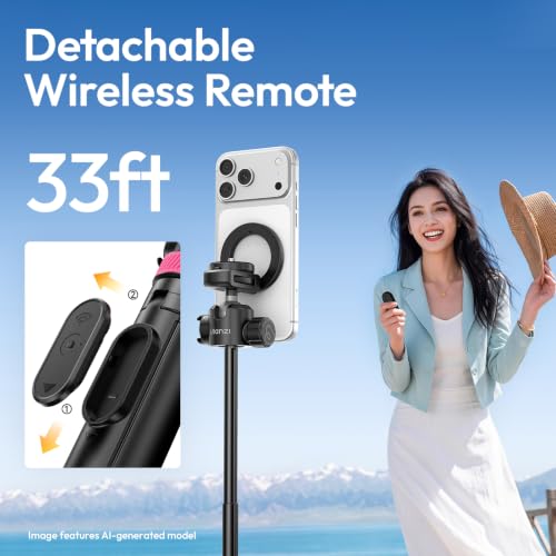 ULANZI MT44M Auto Open Magnetic Phone Tripod, 59" Selfie Stick Tripod Stand w Remote, 2-in-1 Dual Mount&1/4" Screw for Phone&Camera, 360°Ball Head for iPhone Android, Vlogging, Live Streaming, Black - color: Black
