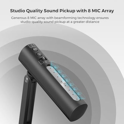 NearStream USB Condenser Microphone for PC, Camera, Podcast Microphone for Stream/Record, Desktop Mic with 8 Mic Array/Noise Canceling/3 Polar Patterns/Volume Control/Monitoring, Studio Mic AM10U