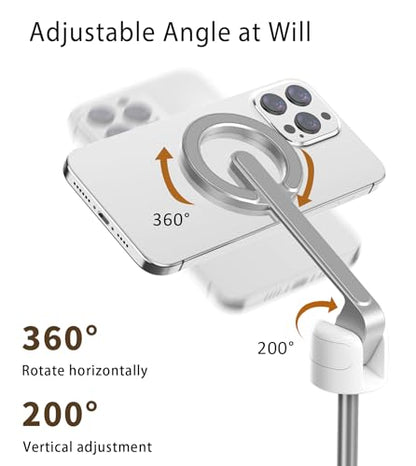 TONEOF 68" Magnetic Selfie Stick Tripod with Aluminum Strong Magnetic Holder for Magsafe, 360° Rotatable Travel Phone Tripod Stand with Metal Ring & Rechargeable Remote for iPhone/Android（White） - color: White