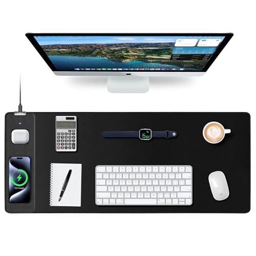 Mouse Pad with Wireless Charging, Gaming Mouse Pad with Ultra-Smooth Surface, Large XXL Desk Mat, Non-Slip Mouse Mat, Waterproof Computer Keyboard Pad for Gaming, Desk, Office, PC, 800x300x4MM, Black - color: Black - 31.5"x11.8"