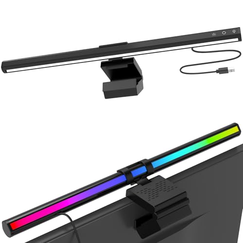 RGB Monitor Light Bar, Eye-Care Dual Light Reading Screen Lamp, 9 Modes Gaming Backlight LED Computer Lamp, 3 Colors Dimmable Frontlight, 16.6'' USB Desk Lights for Home, Office