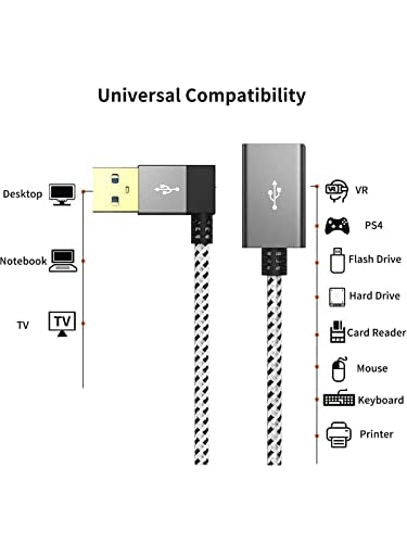 CableCreation USB 3.0 Extension Cable 1FT, [2-Pack] Left Angle USB 3.0 Male to Female Extender Cord, 90 Degree USB 3.0 for VR, PlayStation, Xbox, Keyboard, Space Gray, 0.3M - size: 1FT-2Pack, style: Left Angle