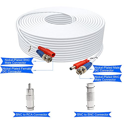 BNC Cable 200ft 4 Pack BNC Video Power Cable,Security Camera Cable for CCTV Camera DVR Security Systems(Included 8X BNC Adapters,100 Pcs Cable Clips)-White - size: 200 FT