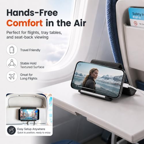 Foldable Silicone Aluminum Phone Holder, Adjustable Anti-Slip Flexible Silicone Phone Holder, Folded into Any Shape, Airplane Cellphone Holder for Home Office Travel Treadmill (Black) - color: Black-1PCS