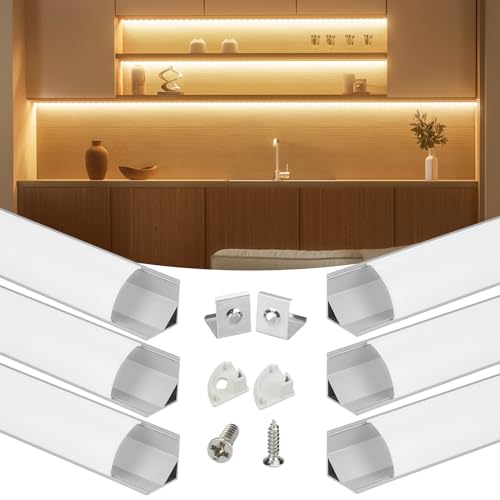 Muzata 6Pack 3.3FT/1M V Shape LED Channel Silver Aluminum LED Strip Diffuser Channel with Milky White Cover Frosted Corner Lighting Easy Installation V1SW WW 1M - size: 6Pack